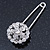 Clear Crystal Flower Safety Pin Brooch In Silver Tone - 55mm L - view 5