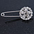Clear Crystal Flower Safety Pin Brooch In Silver Tone - 55mm L - view 6