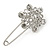 Clear Crystal Flower Safety Pin Brooch In Silver Tone - 55mm L - view 3