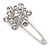 Clear Crystal Flower Safety Pin Brooch In Silver Tone - 55mm L - view 9