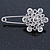 Clear Crystal Flower Safety Pin Brooch In Silver Tone - 55mm L - view 6