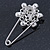 Clear Crystal Flower Safety Pin Brooch In Silver Tone - 55mm L - view 4