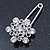 Clear Crystal Flower Safety Pin Brooch In Silver Tone - 55mm L - view 5