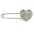 Clear Austrian Crystal Heart Safety Pin Brooch In Rhodium Plating - 55mm L - view 7