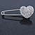Clear Austrian Crystal Heart Safety Pin Brooch In Rhodium Plating - 55mm L - view 5