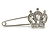 Clear Crystal Crown Safety Pin Brooch In Silver Tone - 55mm L