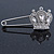 Clear Crystal Crown Safety Pin Brooch In Silver Tone - 55mm L - view 6