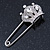 Clear Crystal Crown Safety Pin Brooch In Silver Tone - 55mm L - view 7