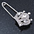 Clear Crystal Crown Safety Pin Brooch In Silver Tone - 55mm L - view 4