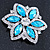 Cyan Blue/ Clear Glass Crystal Flower Brooch In Rhodium Plating - 53mm Across - view 6