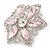 Pink/ Clear Glass Crystal Flower Brooch In Rhodium Plating - 53mm Across - view 3