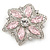 Pink/ Clear Glass Crystal Flower Brooch In Rhodium Plating - 53mm Across - view 5