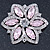 Pink/ Clear Glass Crystal Flower Brooch In Rhodium Plating - 53mm Across - view 2