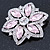 Pink/ Clear Glass Crystal Flower Brooch In Rhodium Plating - 53mm Across - view 6