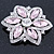 Pink/ Clear Glass Crystal Flower Brooch In Rhodium Plating - 53mm Across - view 7