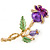 Romantic Purple/ Green Enamel, Crystal Rose Brooch In Gold Plating - 65mm L - view 5