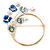 Blue/ Pale Blue Flower, Pearl Wreath Brooch In Gold Tone -70mm Across - view 7