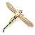 Clear, Green Austrian Crystal, Pearl Dragonfly Brooch In Gold Plating - 70mm Across - view 2