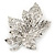 Silver Tone Clear Crystal Maple Leaf Brooch - 50mm L - view 2