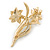 White/ Green/ Orange Daffodil Floral Brooch In Gold Plating - 55mm L - view 4