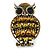 Large Vintage Inspired Crystal Owl Brooch/ Pendant In Bronze Tone (Olive, Citrine) - 63mm L