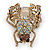 Large Crystal Bug Brooch/ Pendant In Gold Tone (Citrine, Brown, Amber) - 60mm L - view 3