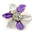 Small Purple/ Pale Lilac Enamel, Clear Crystal Flower Brooch In Gold Tone - 27mm - view 3