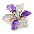 Small Purple/ Pale Lilac Enamel, Clear Crystal Flower Brooch In Gold Tone - 27mm