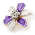 Small Purple/ Pale Lilac Enamel, Clear Crystal Flower Brooch In Gold Tone - 27mm - view 2