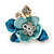 Small Teal/ Light Blue Crystal Flower Brooch In Gold Tone - 25mm