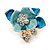 Small Teal/ Light Blue Crystal Flower Brooch In Gold Tone - 25mm - view 2