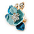 Small Teal/ Light Blue Crystal Flower Brooch In Gold Tone - 25mm - view 3