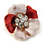 Small Coral/ Pink Enamel, Crystal Daisy Pin Brooch In Gold Tone - 20mm - view 2