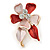 Small Pink/ Coral Enamel, Crystal Flower Brooch In Gold Tone - 30mm - view 2