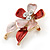 Small Pink/ Coral Enamel, Crystal Flower Brooch In Gold Tone - 30mm - view 3