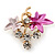 Small Fuchsia/ Pink Enamel, Crystal Fruit Bunch Of Grapes Vine Brooch In Gold Tone - 25mm - view 2