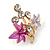 Small Fuchsia/ Pink Enamel, Crystal Fruit Bunch Of Grapes Vine Brooch In Gold Tone - 25mm - view 3