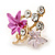 Small Fuchsia/ Pink Enamel, Crystal Fruit Bunch Of Grapes Vine Brooch In Gold Tone - 25mm - view 4