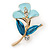 Small Light Blue/ Teal Enamel, Crystal Calla Lily Brooch In Gold Plating - 32mm L