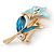 Small Light Blue/ Teal Enamel, Crystal Calla Lily Brooch In Gold Plating - 32mm L - view 2