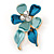 Small Light Blue/ Teal Enamel, Crystal Flower Brooch In Gold Tone - 30mm - view 2