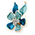 Small Light Blue/ Teal Enamel, Crystal Flower Brooch In Gold Tone - 30mm - view 3