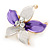 Small Purple/ Pale Lilac Enamel, Clear Crystal Flower Brooch In Gold Tone - 27mm - view 2