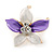 Small Purple/ Pale Lilac Enamel, Clear Crystal Flower Brooch In Gold Tone - 27mm