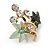 Small Mint/ Dark Green Enamel, Crystal Fruit Bunch Of Grapes Vine Brooch In Gold Tone - 25mm - view 2
