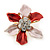 Small Coral/ Pink Enamel, Clear Crystal Flower Brooch In Gold Tone - 27mm - view 2