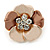 Small Bronze/ Magnolia Enamel, Crystal Daisy Pin Brooch In Gold Tone - 20mm
