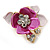 Small Fuchsia/ Pink Crystal Flower Brooch In Gold Tone - 25mm - view 2