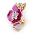 Small Fuchsia/ Pink Crystal Flower Brooch In Gold Tone - 25mm - view 3