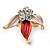 Small Pink/ Coral Enamel, Crystal Leaf Pin Brooch In Gold Tone - 25mm - view 2